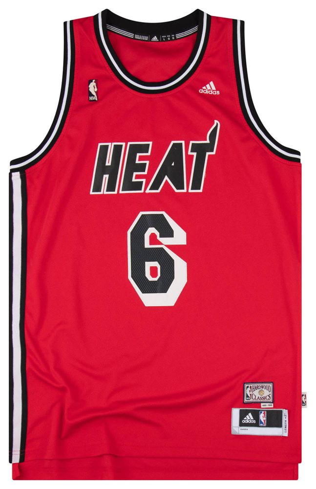 1995-99 MIAMI HEAT JAMES #6 ADIDAS HARDWOOD CLASSICS SWINGMAN JERSEY (ALTERNATE) L 1 1995 99HeatJames 6AdidasHWCSwing Front