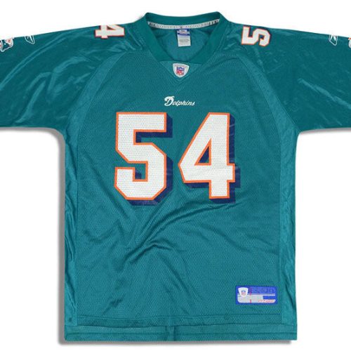 2002-04 MIAMI DOLPHINS THOMAS #54 REEBOK ON FIELD JERSEY (HOME) L