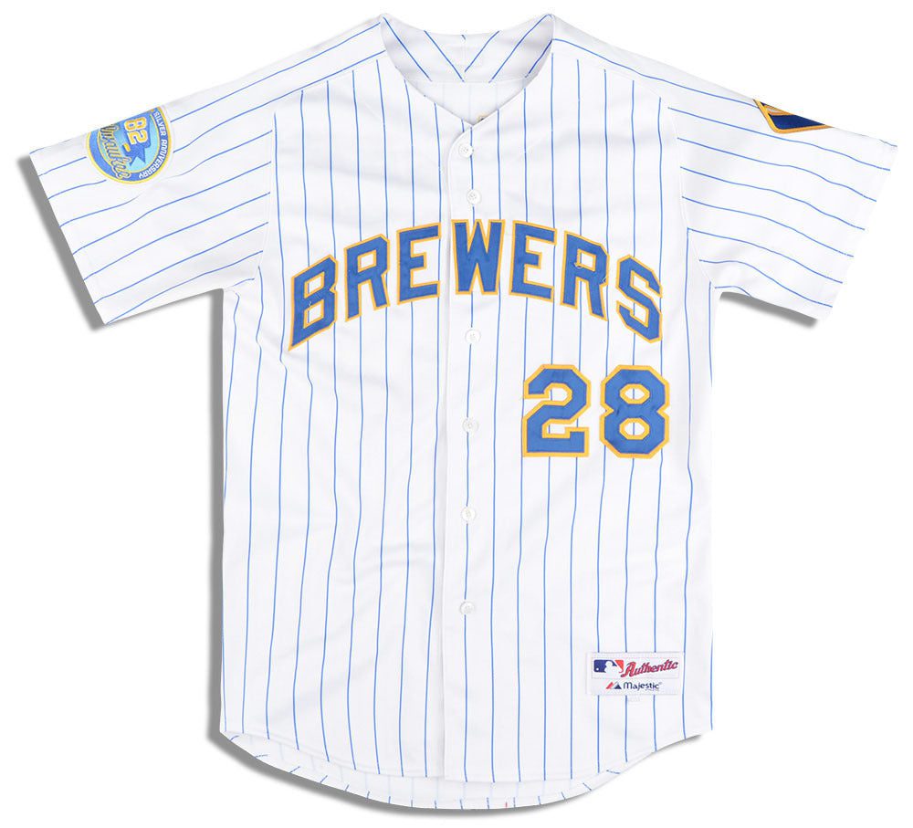 2007 MILWAUKEE BREWERS FIELDER #28 AUTHENTIC MAJESTIC JERSEY (ALTERNATE) L 1 2007 brewers fielder 28 auth. majestic alt. front