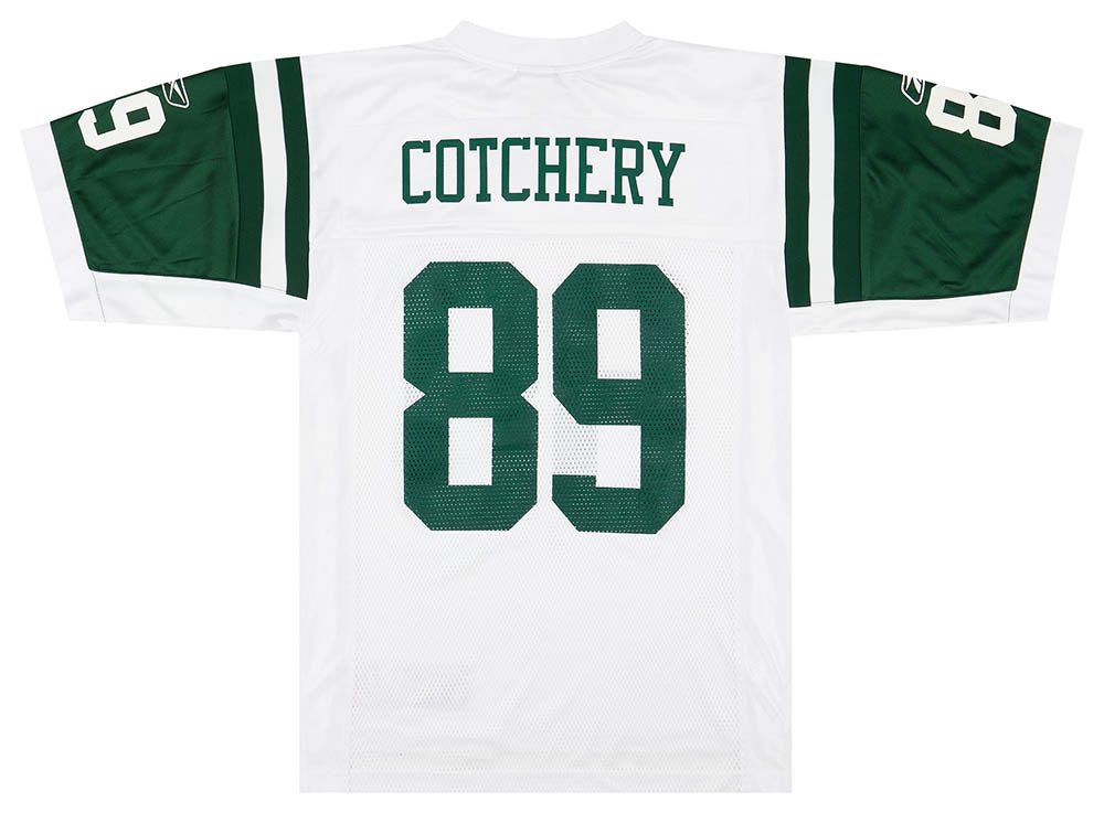 2008-10 NEW YORK JETS COTCHERY #89 REEBOK ON FIELD JERSEY (AWAY) S 2 CAS 18 04 23 58