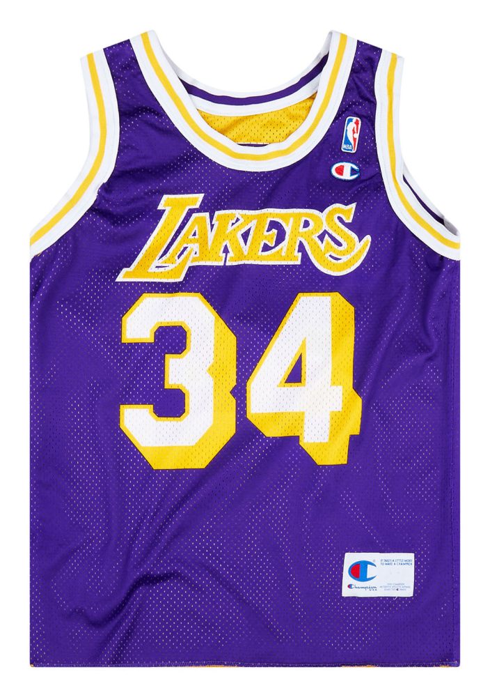 1996-99 LA LAKERS O’NEAL #34 CHAMPION JERSEY (REVERSIBLE) M 3 LALH9646Front Reverse