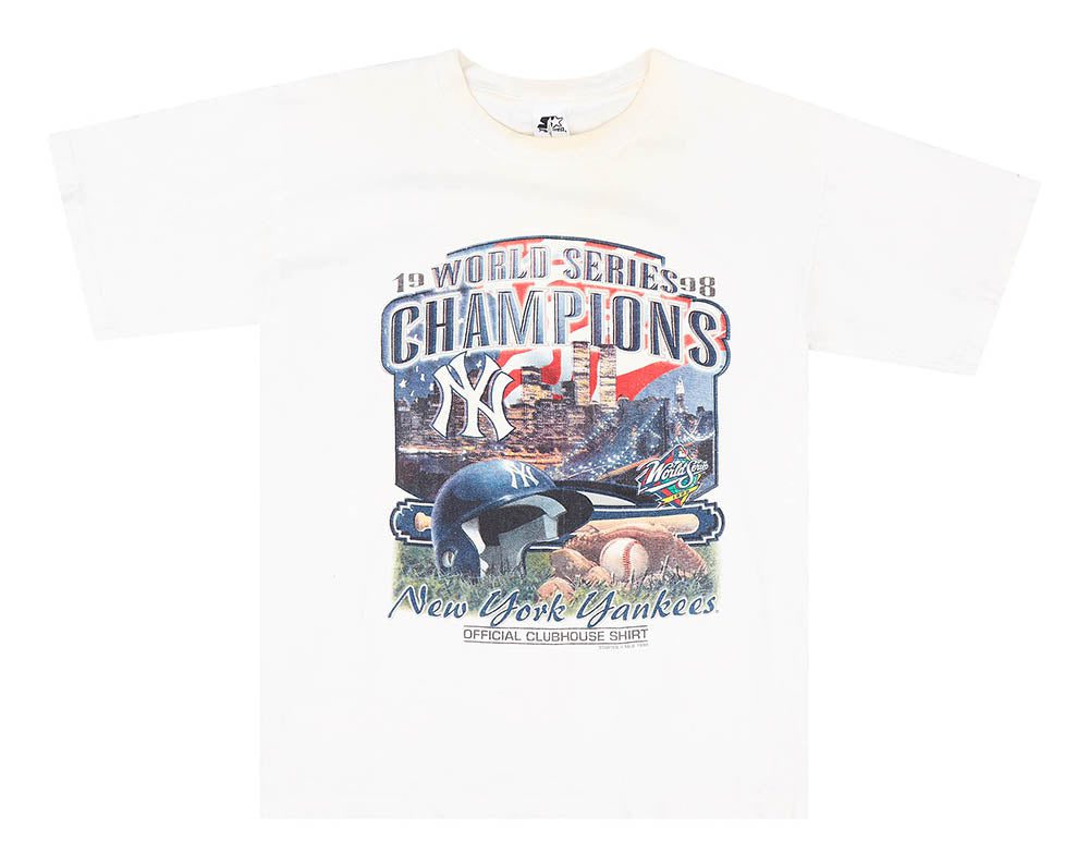 1998 NEW YORK YANKEES WORLD SERIES CHAMPIONS STARTER GRAPHIC TEE L 1 NYYTS9803Front