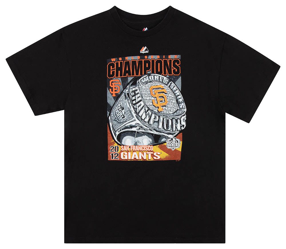 2012 SAN FRANCISCO GIANTS WORLD SERIES CHAMPIONS MAJESTIC GRAPHIC TEE L 1 SFGTS1208Front