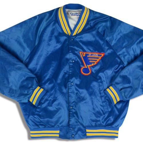 1990’s ST. LOUIS BLUES CHALK LINE SATIN VARSITY JACKET XL
