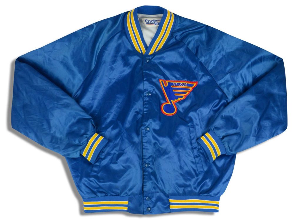1990’s ST. LOUIS BLUES CHALK LINE SATIN VARSITY JACKET XL 1 dsc 2771