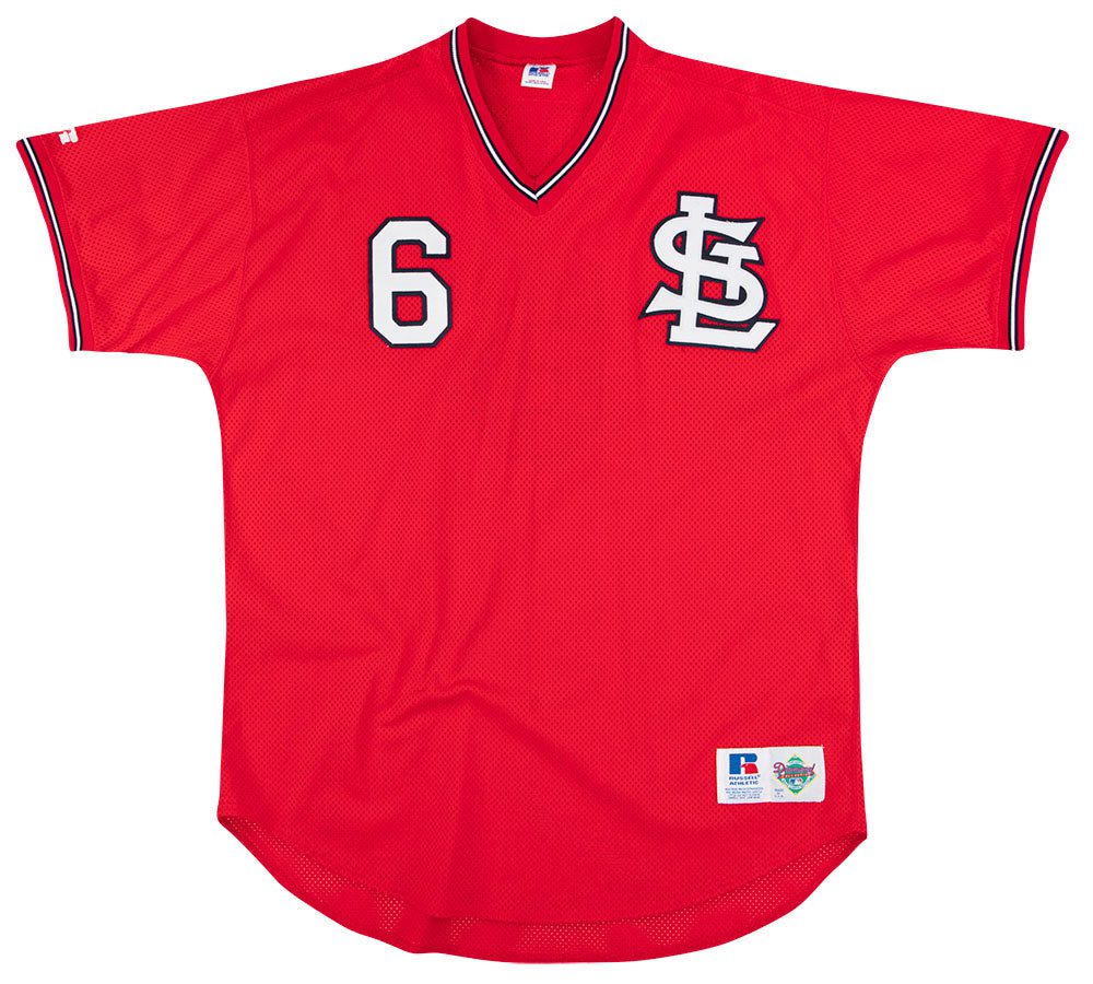 1990's ST. LOUIS CARDINALS HAARMANN #6 RUSSELL ATHLETIC DIAMOND COLLECTION BATTING PRACTICE JERSEY XXL 1 game 7 session03844